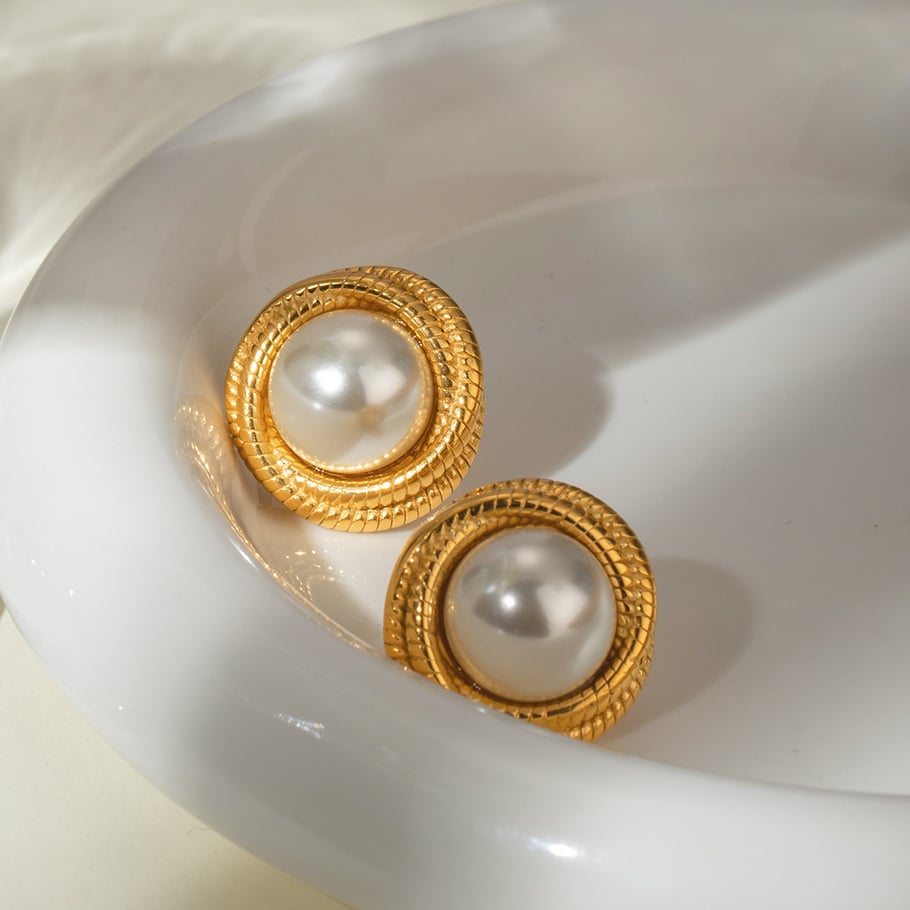 1 Pair Simple Series Retro Geometric Stainless Steel 18K Gold Plated Artificial Pearl Women Stud Earrings Picture3