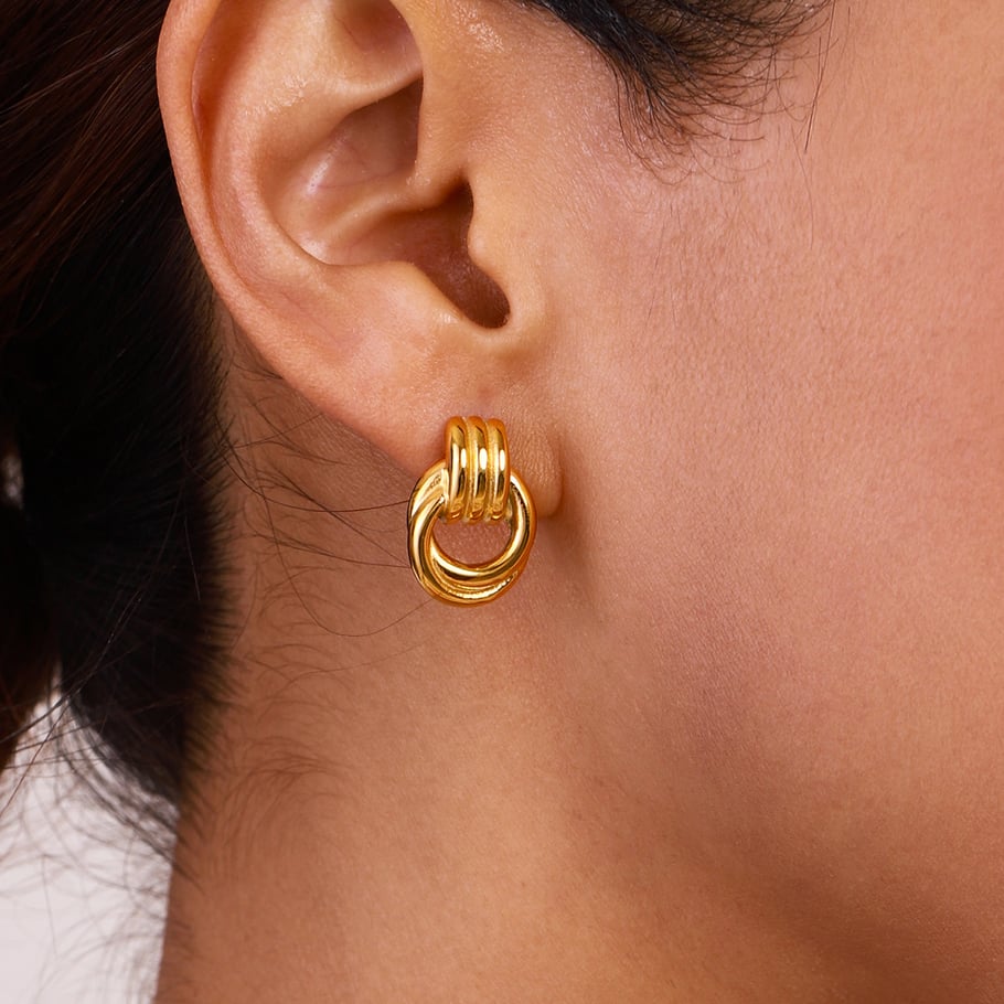 1 Pair Simple Series Fashionable Annular Stainless Steel Gold and Silver Color Women's Stud Earrings Picture5