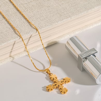 1 Stück Classic Series Europa und Amerika Kreuz Edelstahl Gold Farbe Damen Anhänger Halsketten h5 Bild6