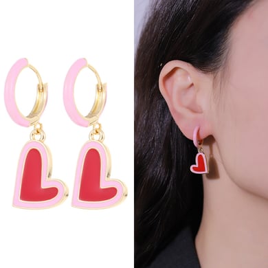 1 paio di orecchini da donna in lega a forma di cuore dolce della serie romantica h5 Immagine4