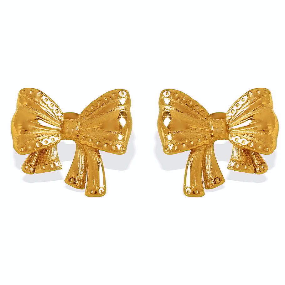 1 Pair Romantic Series Sweet Bow Knot Stainless Steel 18K Gold Plated Women Stud Earrings Picture5
