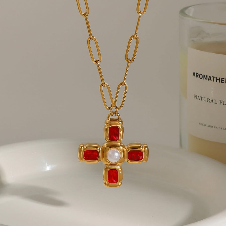 1 Stück Luxuriöse Serie Europa und Amerika Kreuz Edelstahl Gold Farbe Damen Anhänger Halsketten Bild4