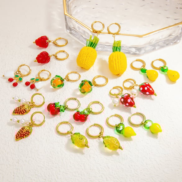 1 paire de boucles d&#39;oreilles pendantes pour femme, série romantique, motif plantes de vacances, en acier inoxydable, couleur or et verre
