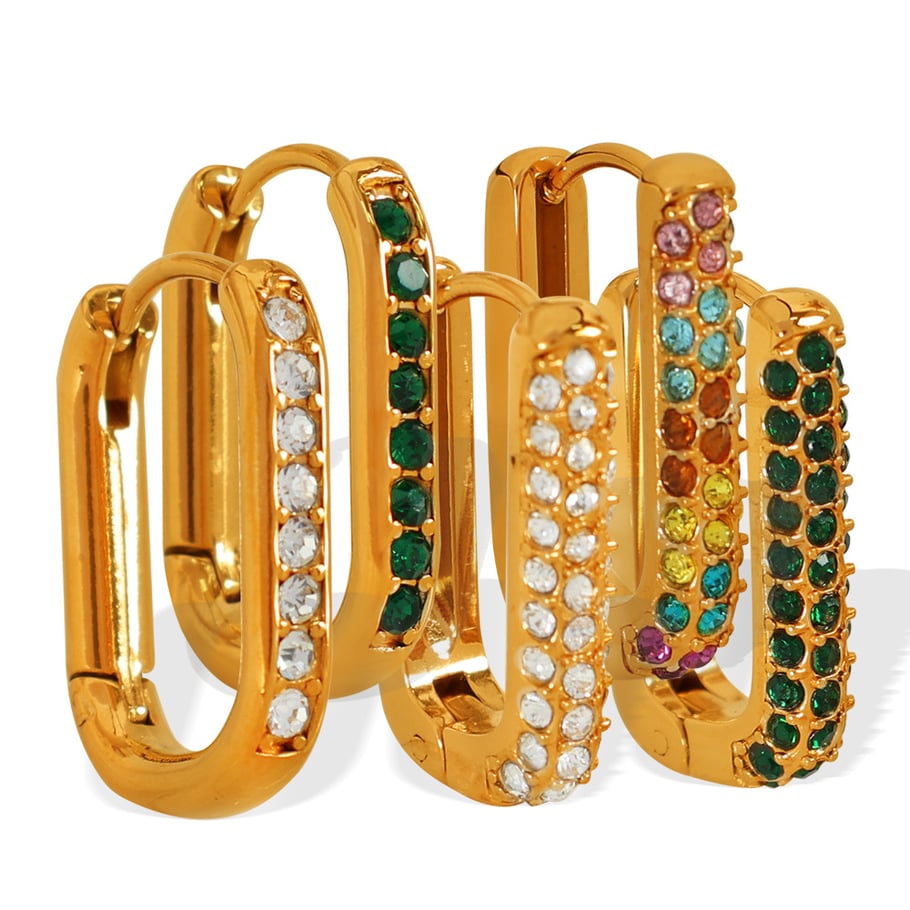 1 Pair Simple Series Classic Geometric Stainless Steel 18K Gold Plated Zircon Women Hoop Earrings Picture8