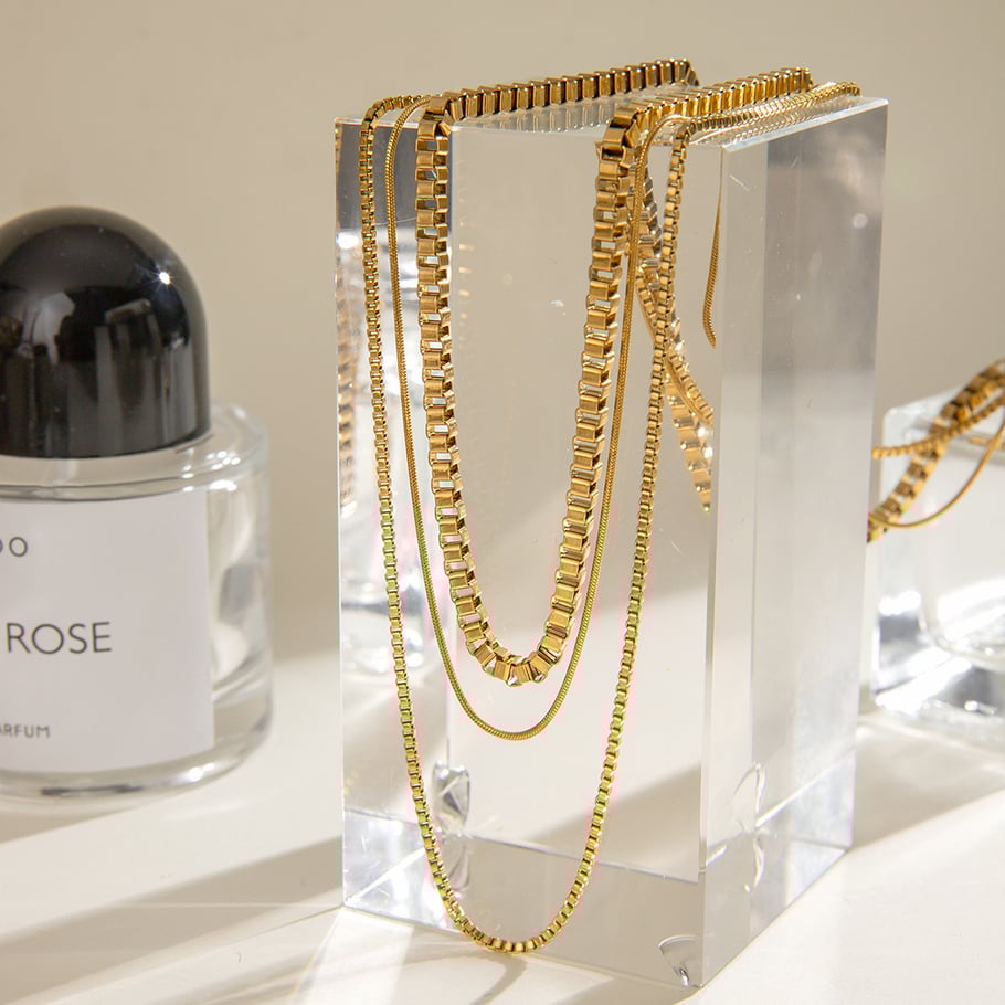 1 Stück Simple Series Tägliche ringförmige Edelstahl-Mehrfachkette für Damen, 18 Karat vergoldet Bild4