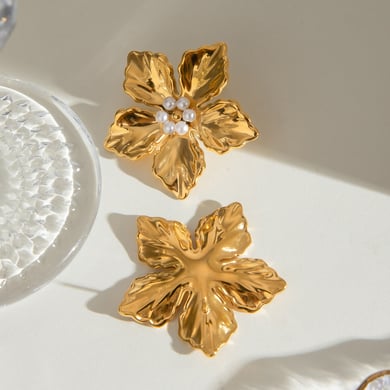 1 Pair Simple Series Sweet Flower Stainless Steel 18K Gold Plated Artificial Pearl Women Stud Earrings h5 Picture5