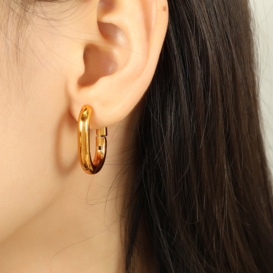 1 Pair Simple Series Classic Solid Color Stainless Steel 18K Gold Plated Women Hoop Earrings Picture5