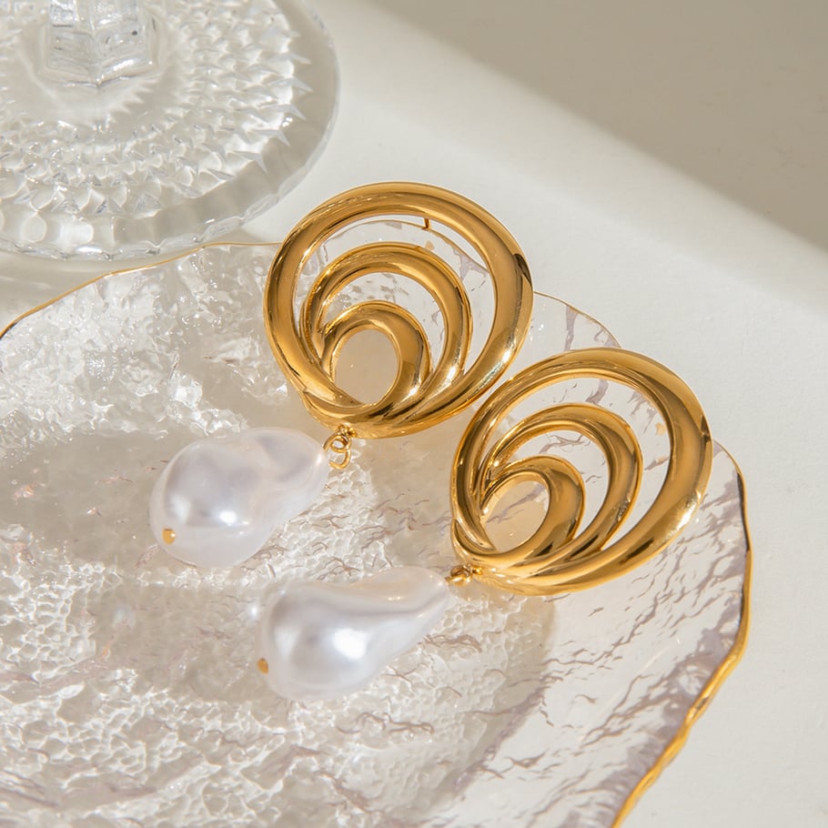 1 Pair Classic Series ins style Annular Stainless Steel 18K Gold Plated Artificial Pearl Women Drop Earrings Picture3