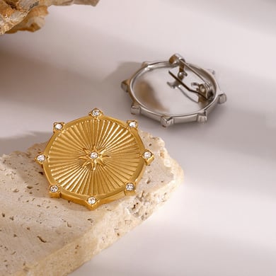 1 paar Classic Series Retro Geometrische Roestvrijstalen 18K Vergulde Strass Vrouwen Broches h5 Afbeelding6
