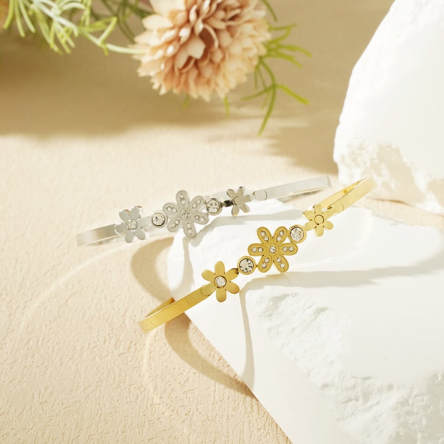 1 Piece Delicate Series Radiant Flower Stainless Steel Gold Color Women's Bangles Picture6