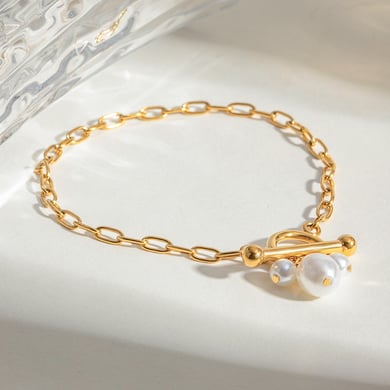 1 Piece Simple Series Sweet Geometric Stainless Steel 18K Gold Plated Artificial Pearl Women Charm Bracelets h5 Picture3