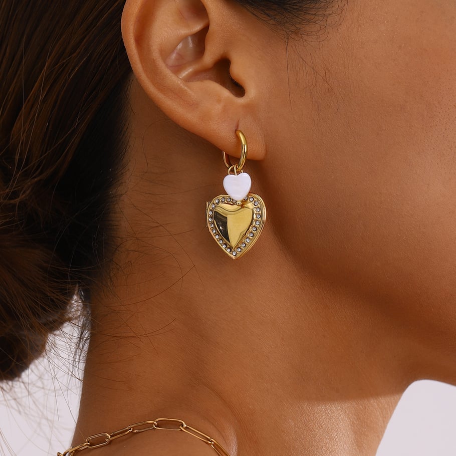 1 Pair Romantic Series Elegant Sweet Heart Stainless Steel Natural Stone Gold Color Women's DIY Drop Earrings Picture3