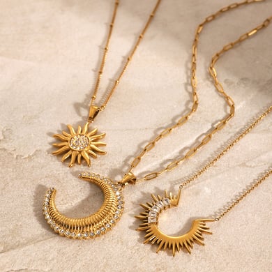 1 Piece Simple Series Punk Sun/Moon Stainless Steel 18K Gold Plated Rhinestone Women Pendant necklaces h5 Picture5