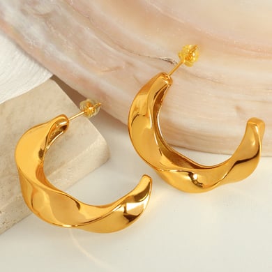 1 Pair Simple Series Classic Geometric Stainless Steel 18K Gold Plated Women Hoop Earrings h5 Picture3