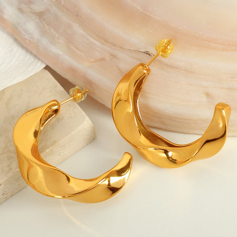 1 Pair Simple Series Classic Geometric Stainless Steel 18K Gold Plated Women Hoop Earrings Picture3