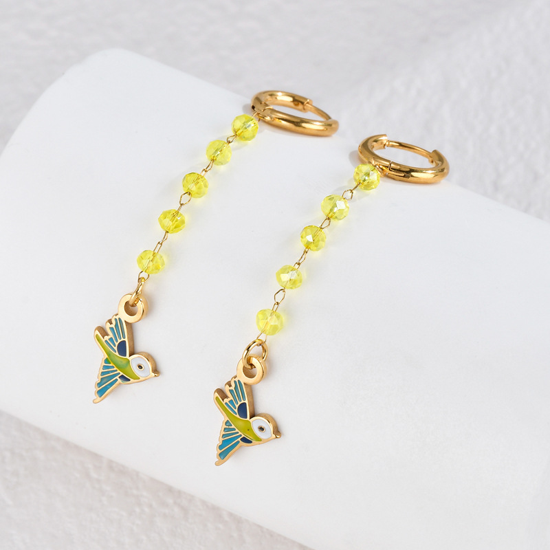 1 Pair Classic Series Lovely Animal Colorful Beads Gold Color Stainless Steel Women's Drop Earrings Picture4