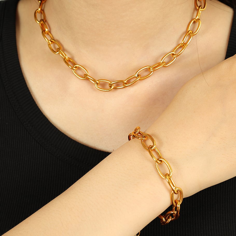 1 Piece Simple Series Classic Solid Color Titanium Steel   Gold Color  Women's Chain Necklaces Picture5