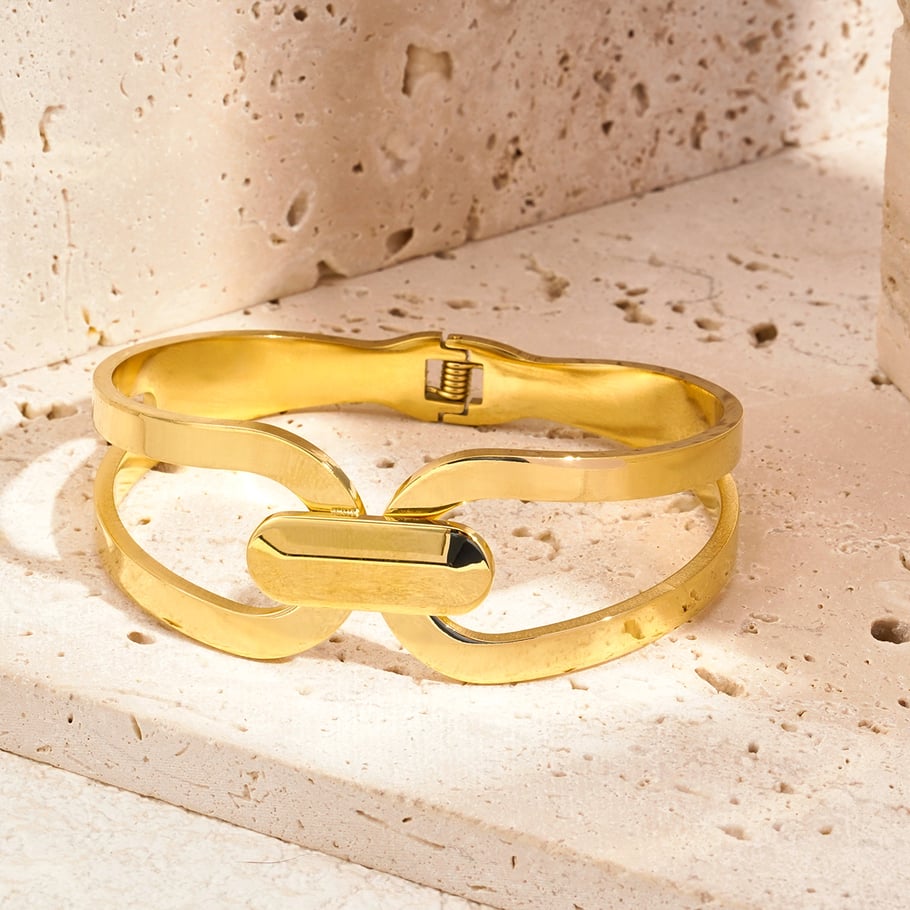 Braccialetti da donna in acciaio inossidabile color oro, serie semplice, classici, patchwork, 1 pezzo Immagine7