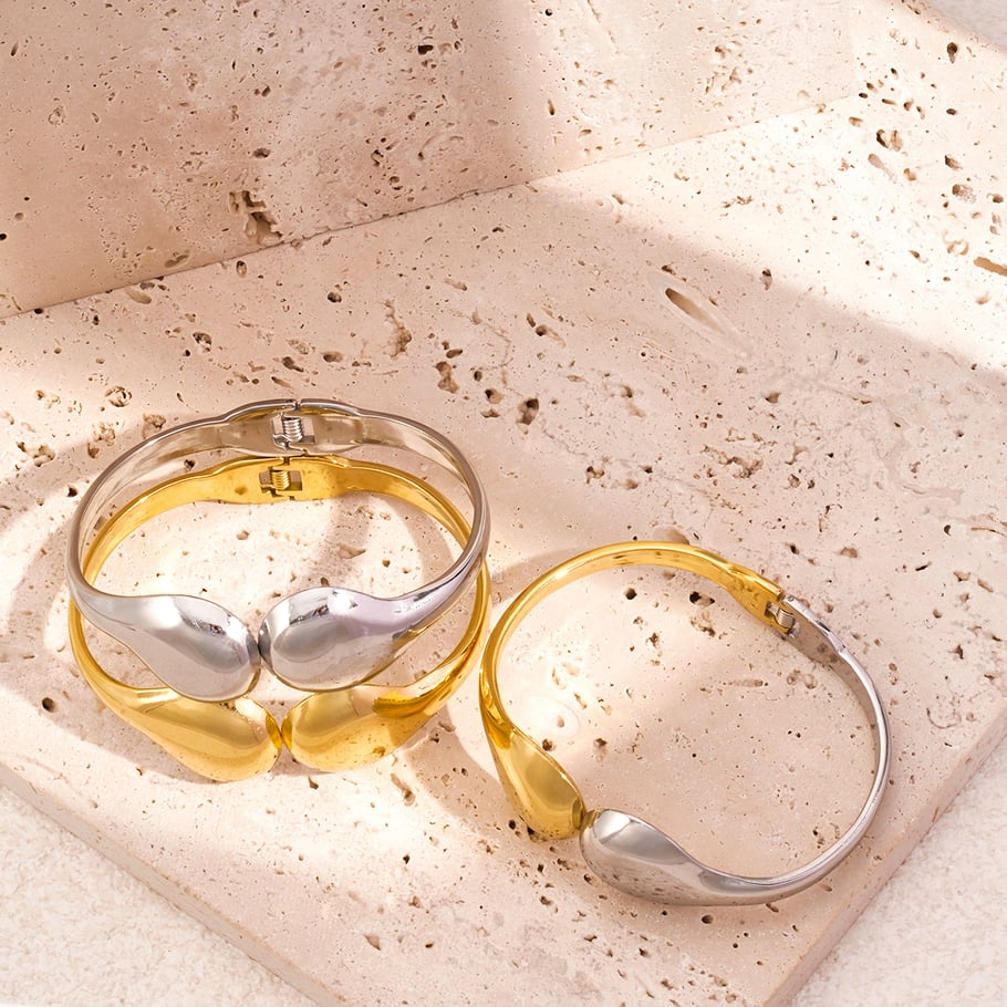 1 Piece Modern Series Subtle Droplet Shape Stainless Steel Gold Color Women's Bangles Picture7
