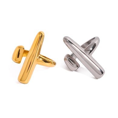1 Pair Simple Series Casual Geometric Stainless Steel 18K Gold Plated Women Adjustable Rings h5 Picture5
