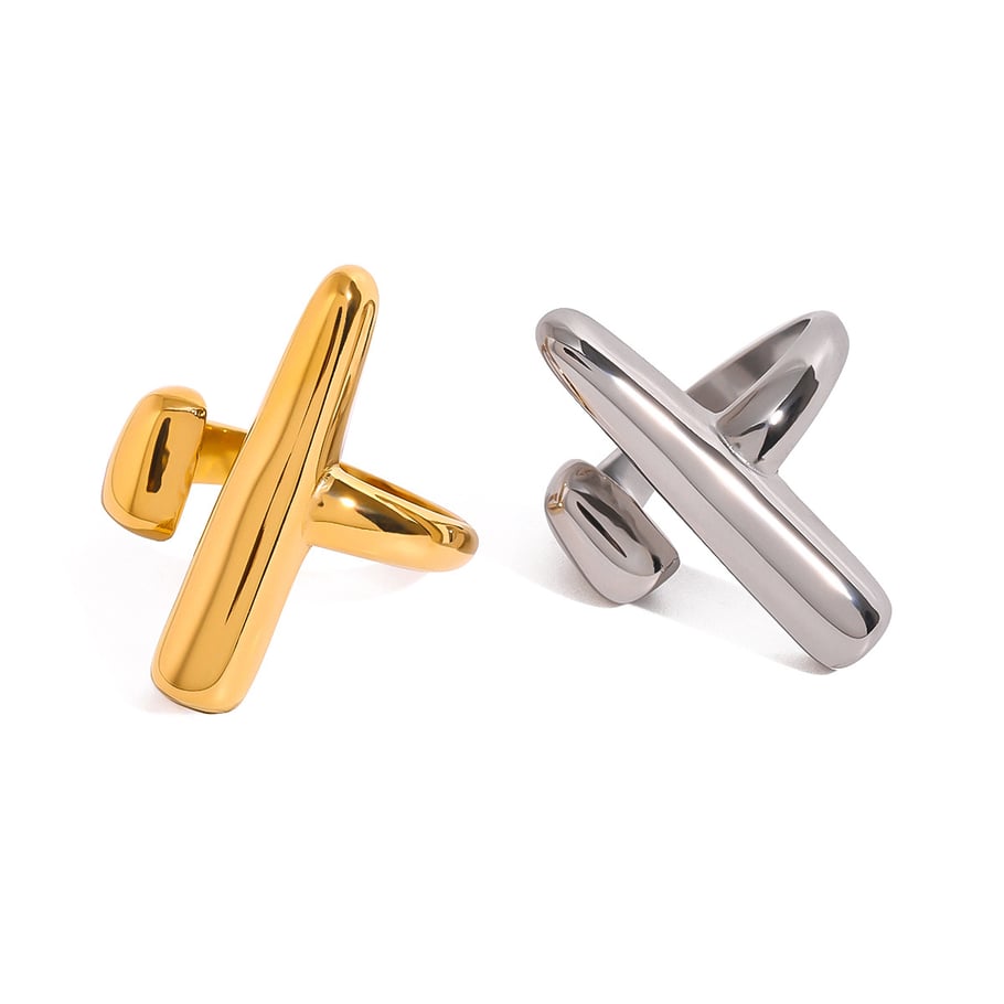 1 Pair Simple Series Casual Geometric Stainless Steel 18K Gold Plated Women Adjustable Rings Picture5