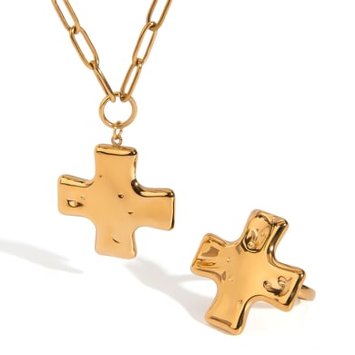 1 Pair Simple Series Retro Cross Stainless Steel 18K Gold Plated Women Adjustable Rings h5 Picture6