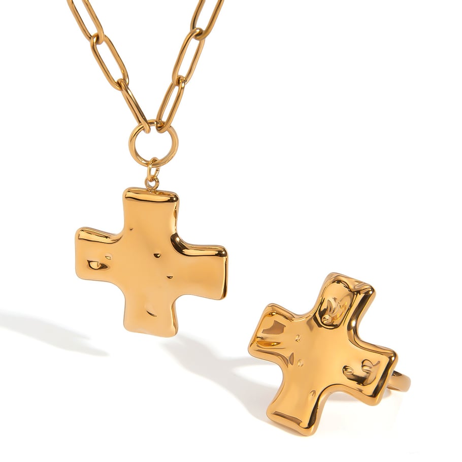 1 Pair Simple Series Retro Cross Stainless Steel 18K Gold Plated Women Adjustable Rings Picture6