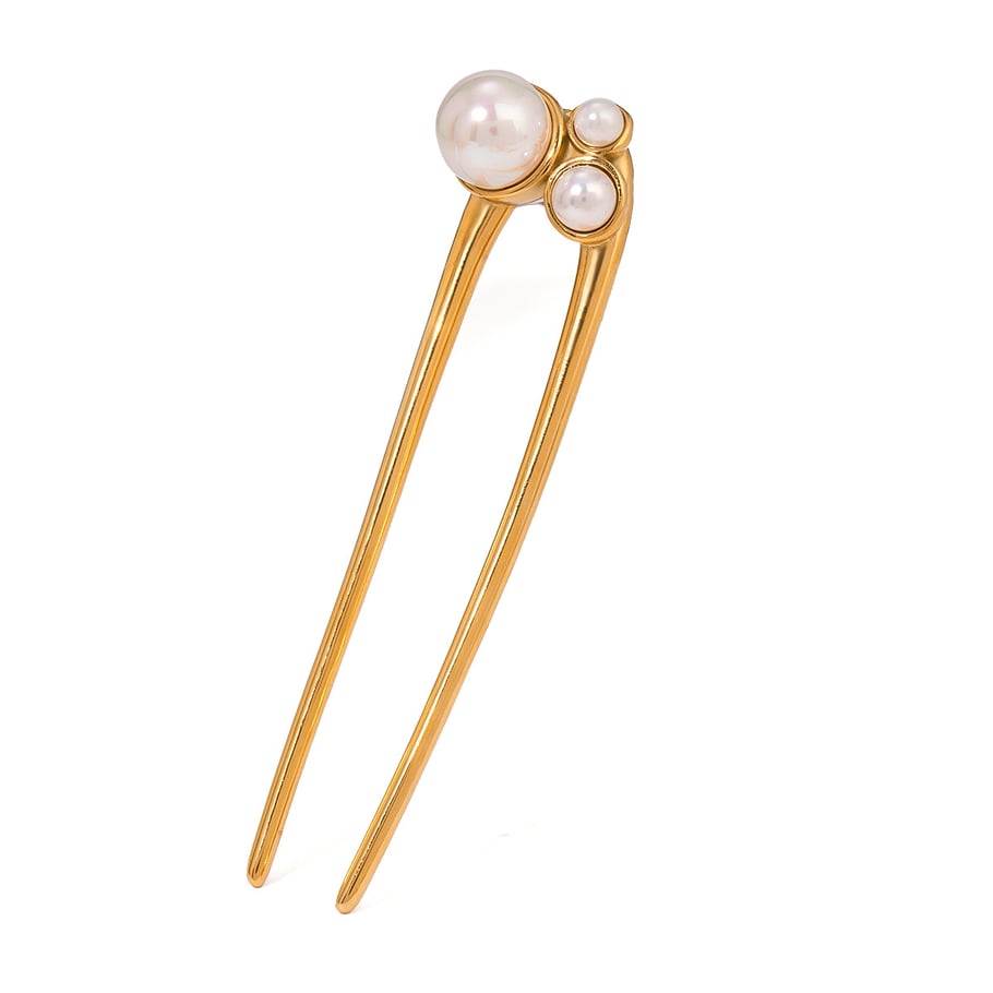 1 Paar Simple Series Elegante geometrische Haarspangen aus Edelstahl mit 18 Karat Gold überzogene Kunstperlen für Damen Bild6
