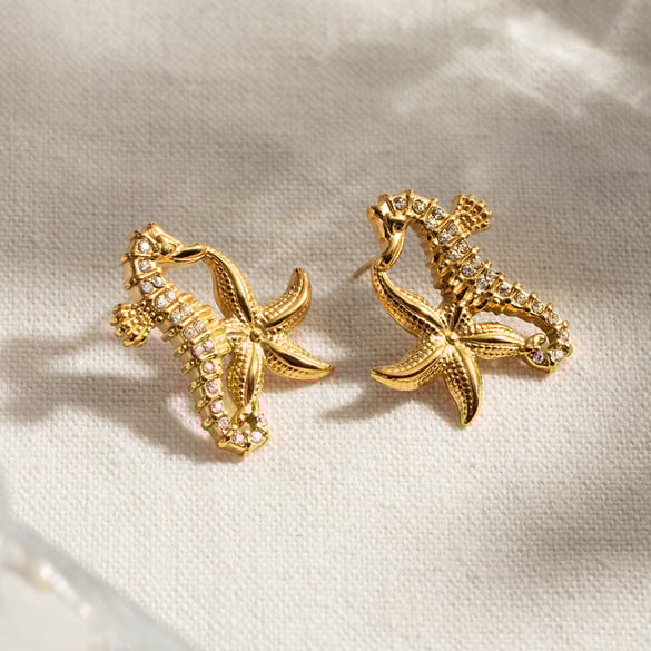 1 Pair Simple Series ins style Turtle Stainless Steel 18K Gold Plated Rhinestone Women Stud Earrings 2