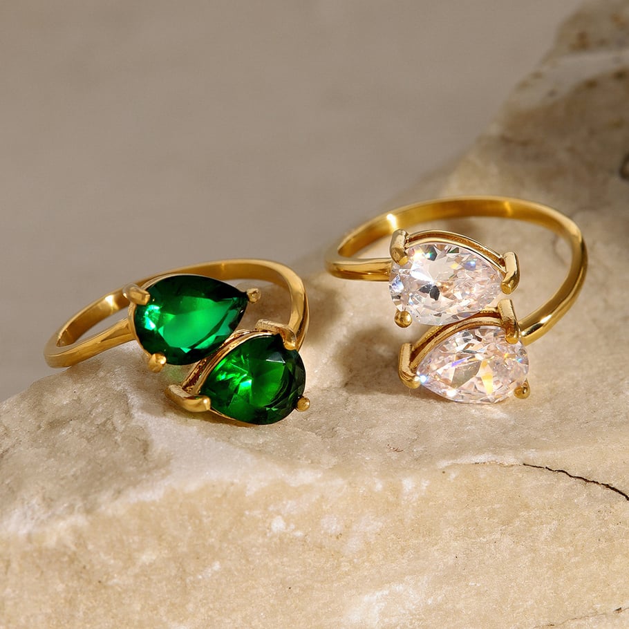 1 paire de bagues ajustables rétro géométriques en acier inoxydable plaqué or 18 carats et zircon pour femme Image3