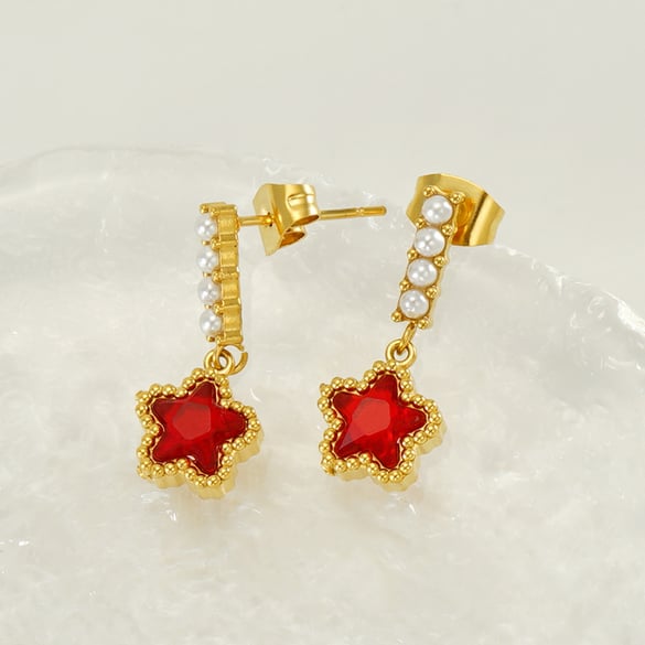 1 paire de boucles d&#39;oreilles en perles d&#39;acier inoxydable de style transfrontalier pour femmes, boucles d&#39;oreilles en étoile en zircon assorties, boucles d&#39;oreilles pour femmes, boucles d&#39;oreilles pendantes 2