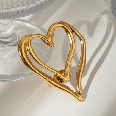 1 Pair Romantic Series Sweet Heart Stainless Steel 18K Gold Plated Women Adjustable Rings h5 Picture3