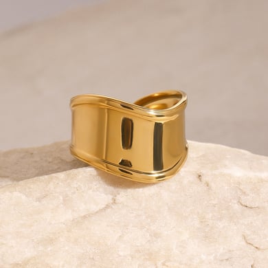 1 Piece Simple Series Irregular Annular Shape Stainless Steel Gold Color Women's Single Rings h5 Picture5