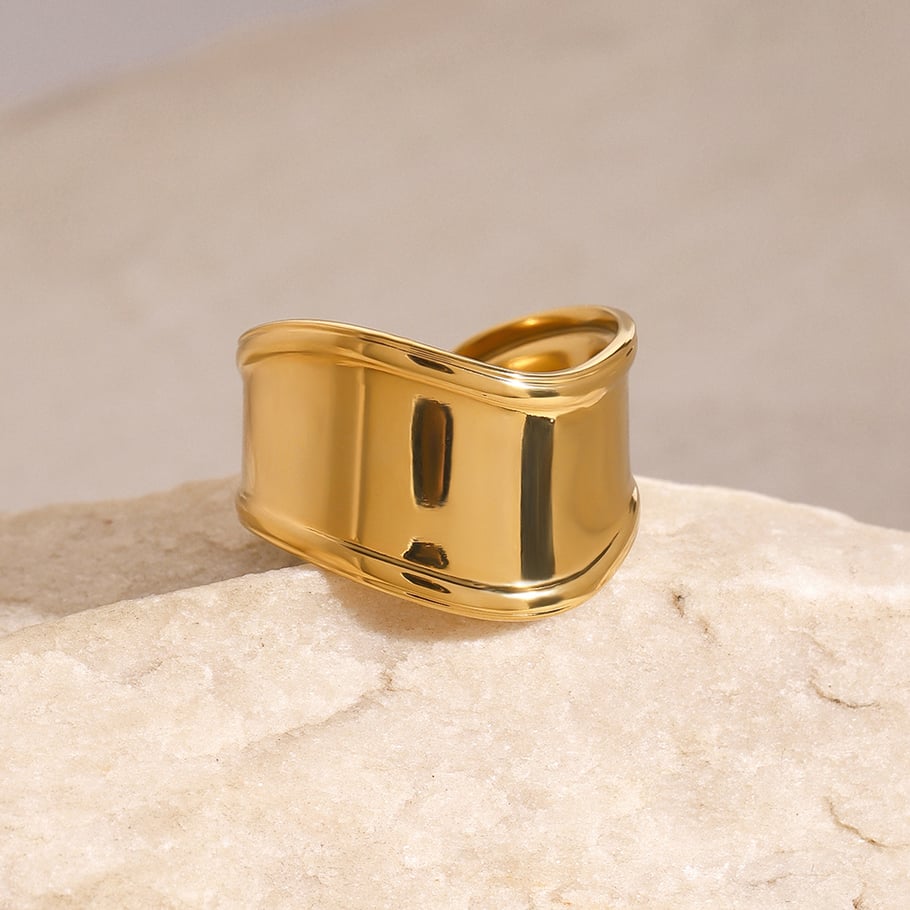 1 Piece Simple Series Irregular Annular Shape Stainless Steel Gold Color Women's Single Rings Picture5