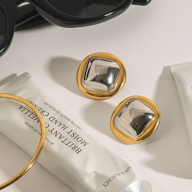 1 Pair Simple Series Modern Quadrilateral & Annular Shape Stainless Steel Gold Color Women's Stud Earrings h5 Picture7