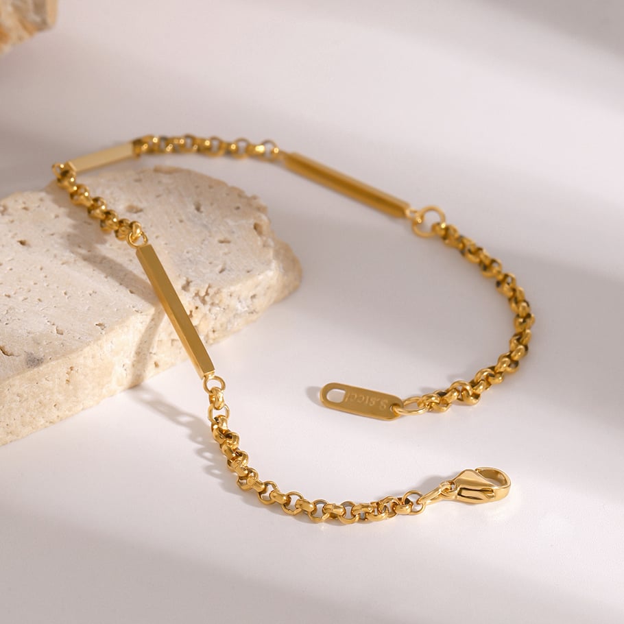 1 Piece Simple Series Simple Solid Color Stainless Steel 18K Gold Plated Women chain bracelets Picture4