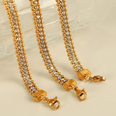 1 Piece Luxurious Series Simple Beads Stainless Steel 18K Gold Plated Rhinestone Women Chain Bracelets h5 Picture4
