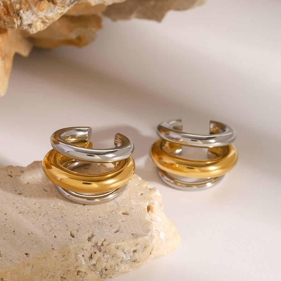 1 pair simple series casual patchwork stainless steel gold plated women clip-on earrings h5Picture5