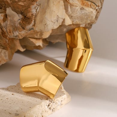 1 Paar geometrische Ohrstecker aus Titanstahl im Ins-Stil der Simple Series, 18 Karat vergoldet h5 Bild4