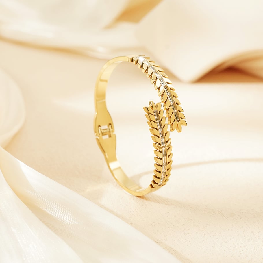 1 Piece Sophisticated Daily Olive Branch Stainless Steel Gold Color Women's Bangles Picture4
