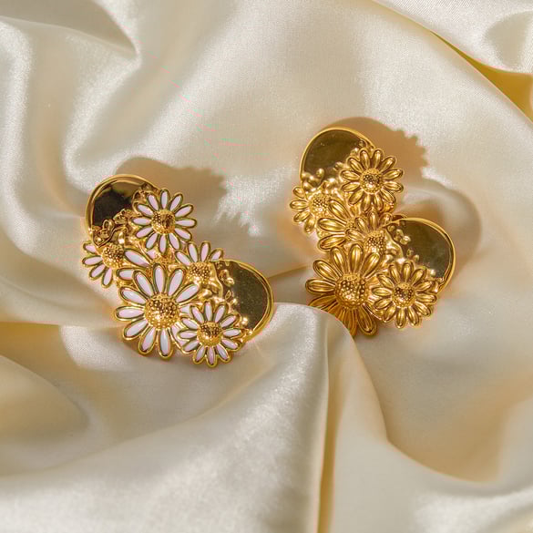 1 paar klassieke serie elegante bloemen roestvrij staal 18K vergulde dames oorbellen 2