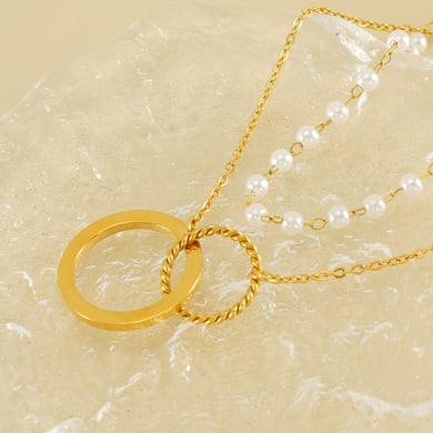 1 Paar grenzüberschreitende französische Mode gestapelte Doppelketten-Perlenkette leichter Luxus-Stil Edelstahlschmuck All-Match-Titanstahl-Halskette weibliche Damen-Stapelhalskette h5 Bild5