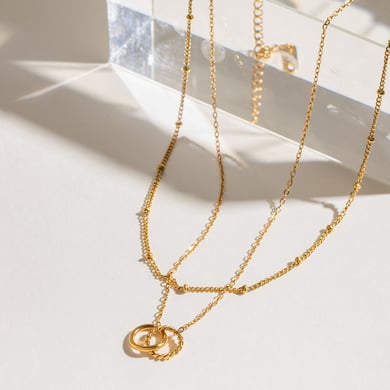 1 Stück Simple Series Einfache ringförmige Edelstahl 18 Karat vergoldete Damen-Mehrfachketten h5 Bild4