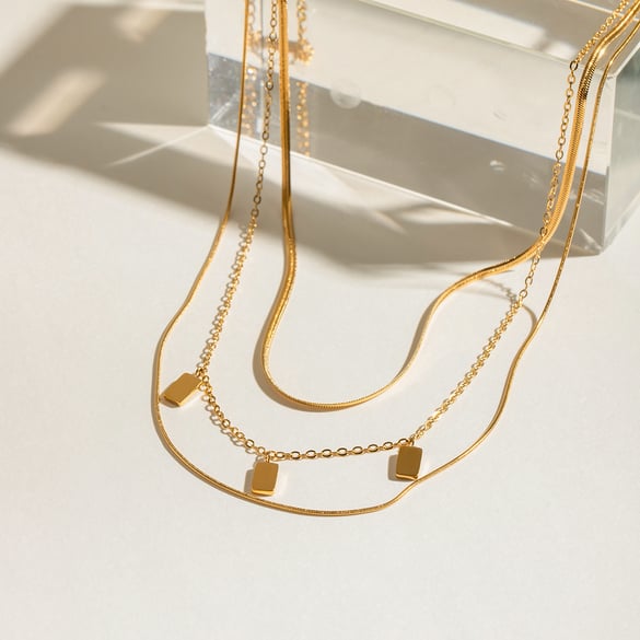 1 Piece Romantic Series French Retro Chain Rectangular Stainless Steel Gold Color Women's Layered Necklaces