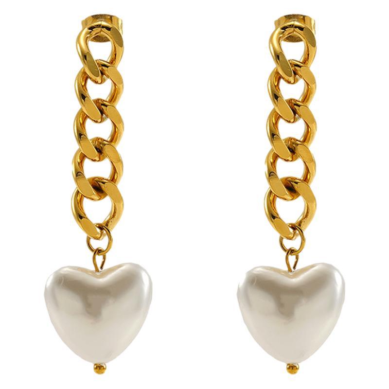 1 Pair Simple Sweet Style Heart Shape Titanium Steel 18K Gold Plated Inlay Artificial Pearl Women's Drop Earrings Picture6