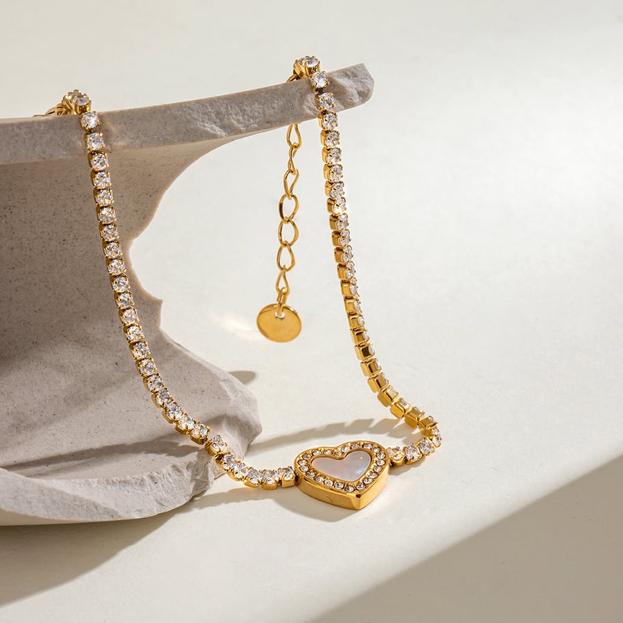 1 Stück Simple Series Sweet Heart Edelstahl 18 Karat vergoldet Strass Damen Charm Armbänder Bild5