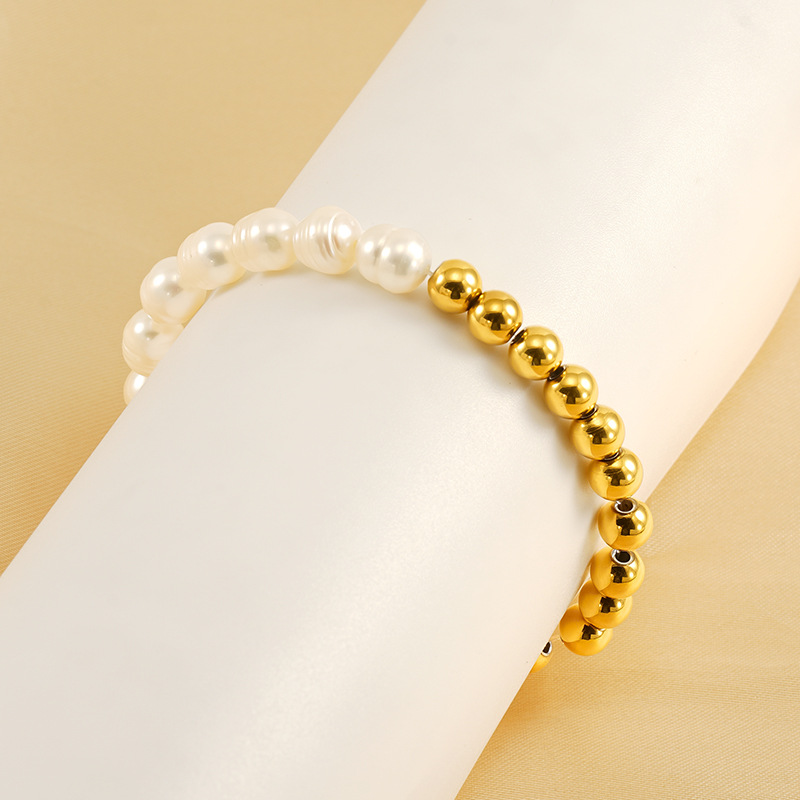 1 Piece Simple Series Simple Titanium Steel 18K Gold Plated Pearl Women Beaded Bracelets Picture4