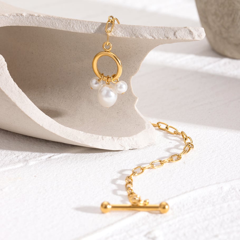 1 Piece Simple Series Sweet Geometric Stainless Steel 18K Gold Plated Artificial Pearl Women Charm Bracelets Picture4