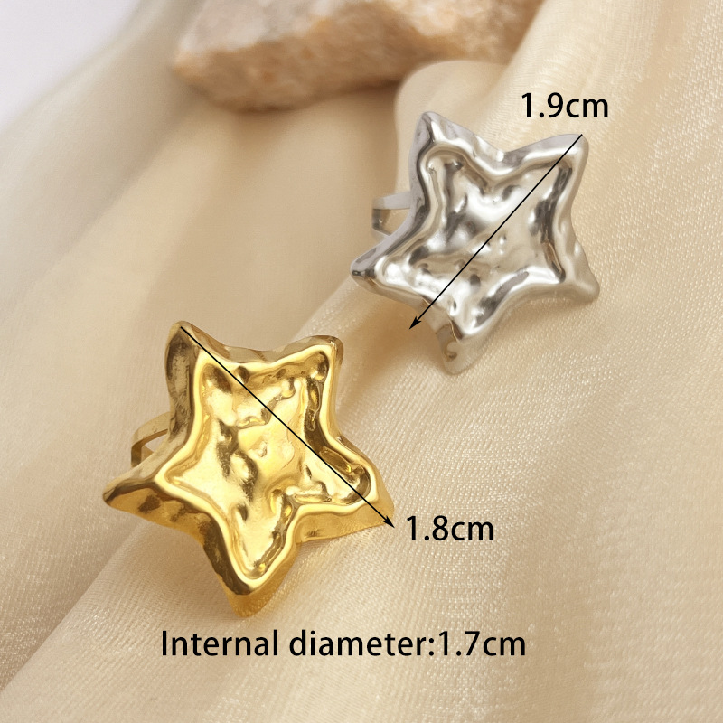 1 Piece Retro Star Stainless Steel Gold Color Women's Adjustable Rings Picture6