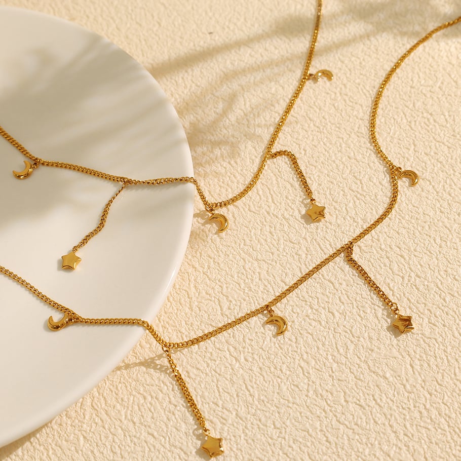 1 Piece Simple Series Simple Sun/Moon Stainless Steel 18K Gold Plated Women Pendant Necklaces Picture3